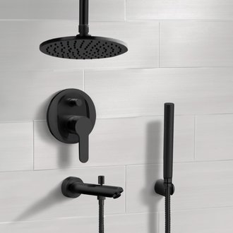 Tub and Shower Faucet Matte Black Tub and Shower Set with 8